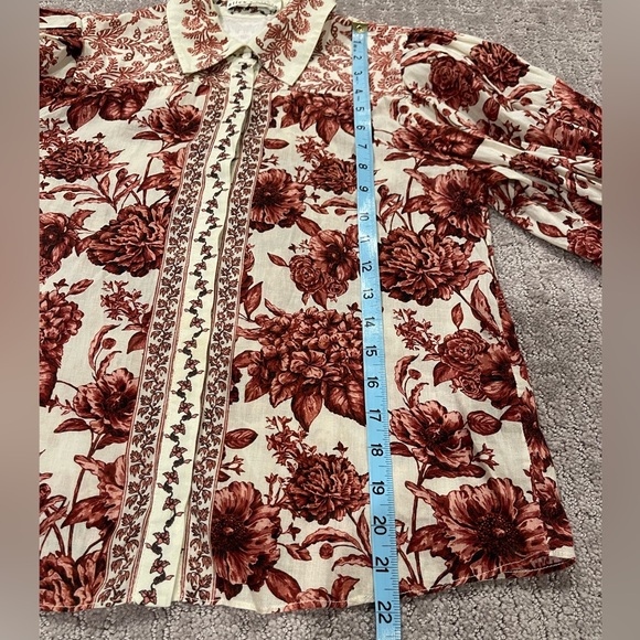 Alice + Olivia Triffie Drama Sleeve Blouse, Red/Rose Floral, Button Down, XS - Picture 11 of 16